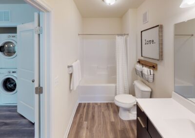 Nexus Luxury Apartments in Virginia Beach large bathroom with full size, energy efficient washer and dryer