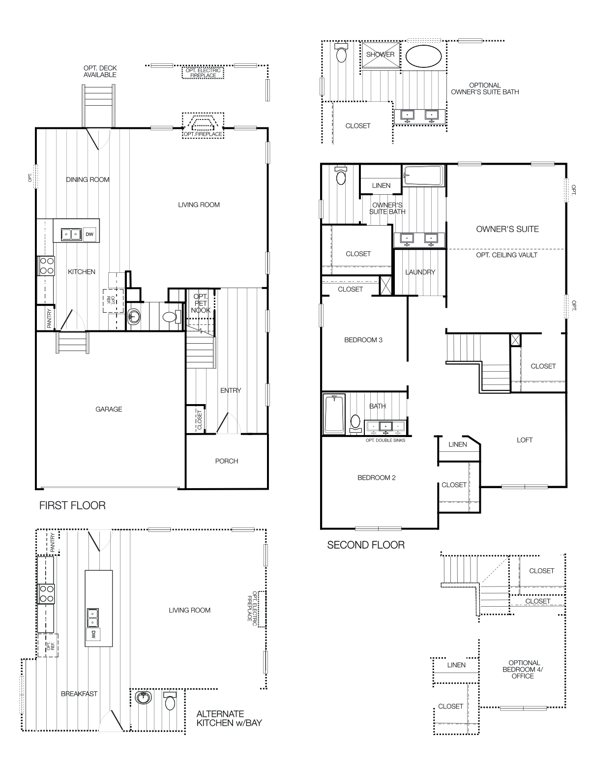 2D black & white image of Aspen 3 bedroom, 2.5 - 3.5 bath floor plan by Boyd Homes.